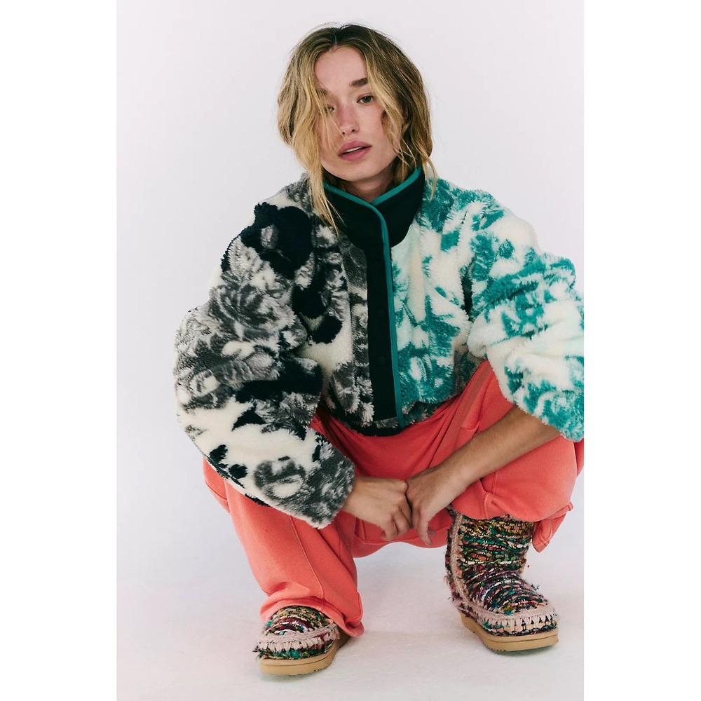 FP Movement Free People Hit the Slopes Printed Fleece Jacket Minty Fresh Duet S